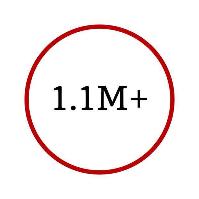 graphic of circle with text inside, one-point-one million plus